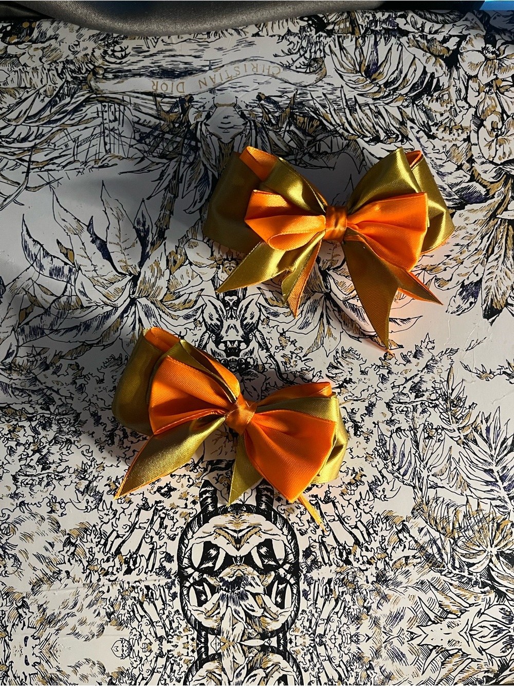 Handmade Gold and Orange Satin Hair Bows